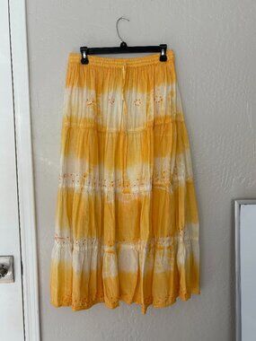 Yellow and White NWT Tie Dye Coconut Republic Size Medium Vintage Maxi Shirt